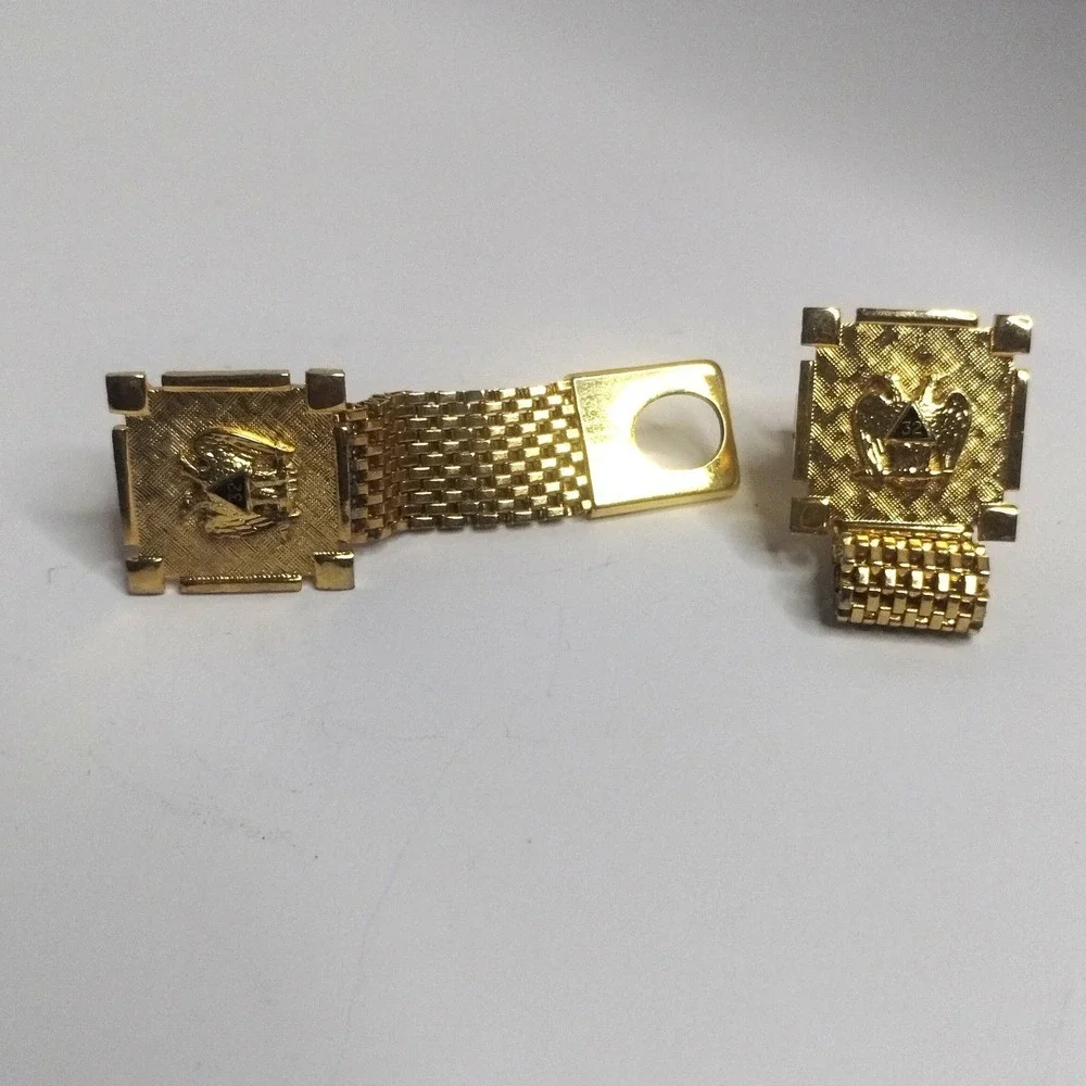 Vintage‎ Gold Tone Masonic Scottish Rite Double Headed Eagle Wrap Mesh Cufflinks
